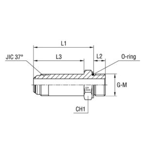 Long Male Stud Straight Coupling with O-ring and Washer Thread BSP Parallel - O-ring Body